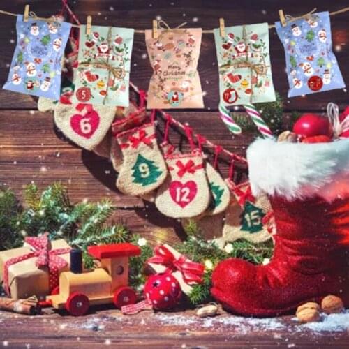 066E 24 Sets Christmas Candy Gift Bags for Kids with Countdown Calendar Numbers for Snacks Storage Pouch Christmas Cookie