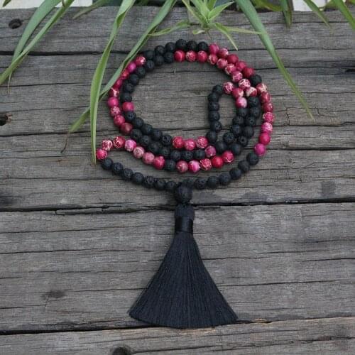 100% 8mm, 6mm, Natural Stone Beads, Lava,Rose Red Variscite,JapaMala,Yoga Necklace, Spiritual Jewelry, Meditation, 108 Mala Bead