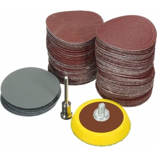 100pcs 25mm/1inch Sandpaper + 1pc 1inch Hook Loop Backer Plate 1/8inch Shank + 1pcs Loop Sanding Pad Abrasives Mixed Polishing