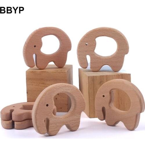 2-10Pcs Beech Wooden Elephant Natural Handmade Wooden Teether DIY Wood Personalized Pendent Eco-Friendly Safe Baby Teether Toys