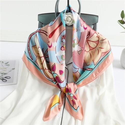 2021 Design Scarf Print Shawl Women Neck Wrap Silk Square Hijab Spring Bandana Scarves Female Headband Echarpe Neckerchief