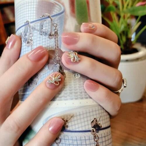 24pcs Jelly Short Nail Piece Adhesive Flat Tip Manicure Patch with Decor Nude False Nails Save Time Nail Patch SANA889