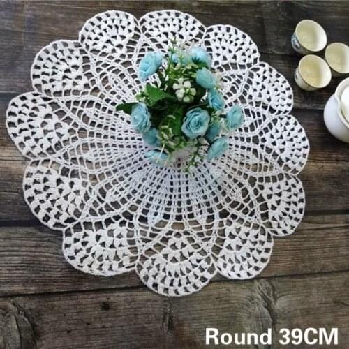 39cm Round Luxury Handmade Table Place Mat Cotton Lace Crochet Christmas Placemat Coaster Kitchen Wedding Doily Coaster Mat Pad