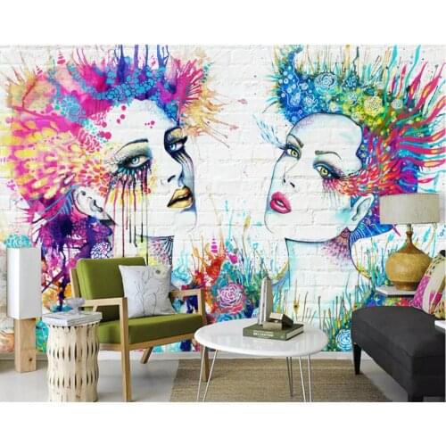 Beibehang Watercolor Graffiti Sexy colorful beauty Brick wall background mural KTV Bar barbershop background custom 3d wallpaper