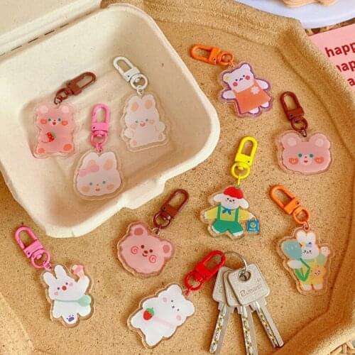 Cute Heart Bear Keychain Women Girl Korean Fashion Dog Cat Key Chain Bag Charms Key Ring Trinket Key fob Accessories