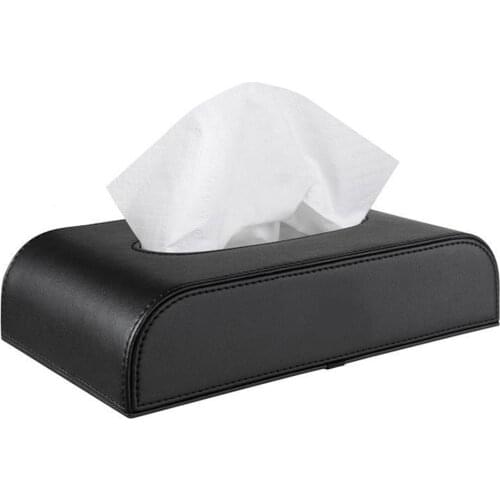 ALLGT Towel PU Leather Car Tissue Box Napkin Car Home Office Paper Holder Case Cover Black Block Type