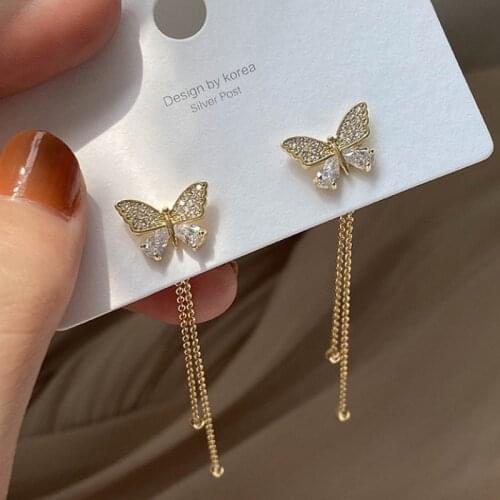 Elegant Butterfly Earrings Long Metal Tassel Earring For Women Crystal Zircon Bow Tassel Earrings Female Jewelry Accessories