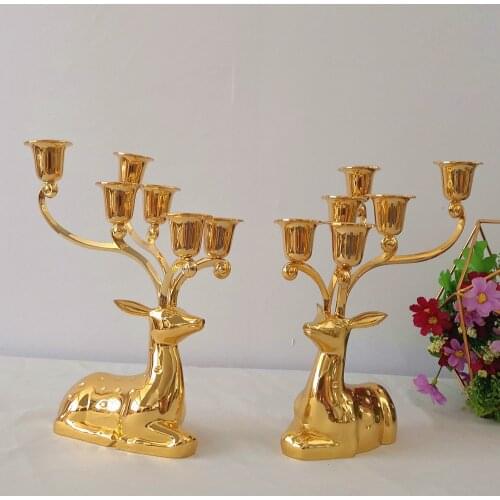 IMUWEN Plated Candle holders Metal Luxury Reindeer Shape candle Stand 6-Arms Decorative Candle Stick Zinc Alloy Candle Stand