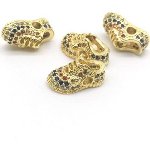 Exquisite Gold Metal Plated Micro Pave Cubic Zirconia Multicolor CZ Sport Shoe Bead For DIY Baby Child Good Lucky Bracelet Gift