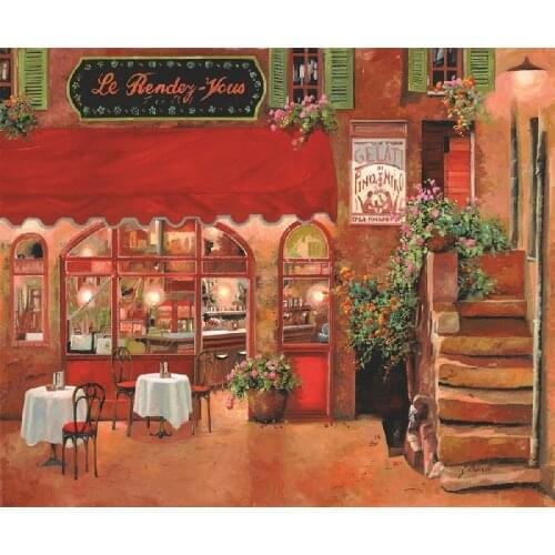 Modern living room decor art picture canvas print Paris street corner coffee shop painting picture quality art