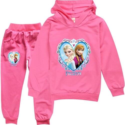 Disney Baby Girls Hoodies Sets Spring Autumn Children Clothes Princess Elsa Anna Print Long Sleeves Sweater+Pants Kids Tops