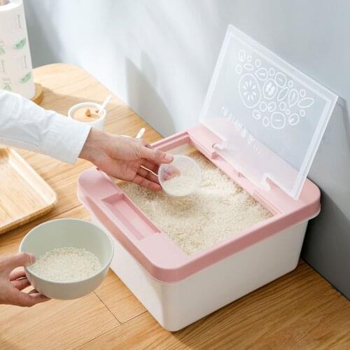 10KG Insect-Proof Rice Bucket Plastic Sealed Rice Storage Box Rice Cylinder Kitchen Flour Storage Tank With Measureing Cup