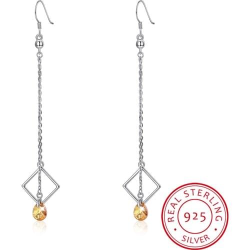 LEKANI 925 Sterling Sliver Earring for Women Fine Jewelry Crystal Long Chain Drop Earring Party Brinco