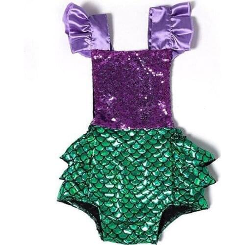 Summer Brand New Kids Baby Girls Bodysuit Open Back Sequins Jumpsuit Mermaid Outfits Sunsuit Clothing