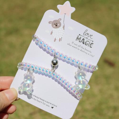 2Pcs Cute Bear Couple Lovers Matching Friendship Magnetic Bracelet Hair Rope Wristband Magnetic Distance Bracelet Kit Jewelry