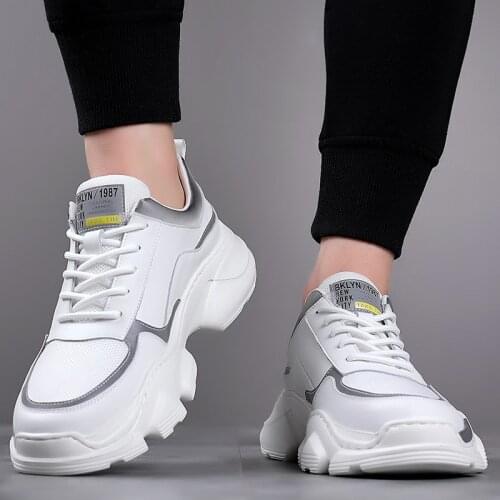 Increase In Summer Mens Shoes 2021 New Casual Leather White Shoes Breathable Sports Mens Thick Sole Shoes