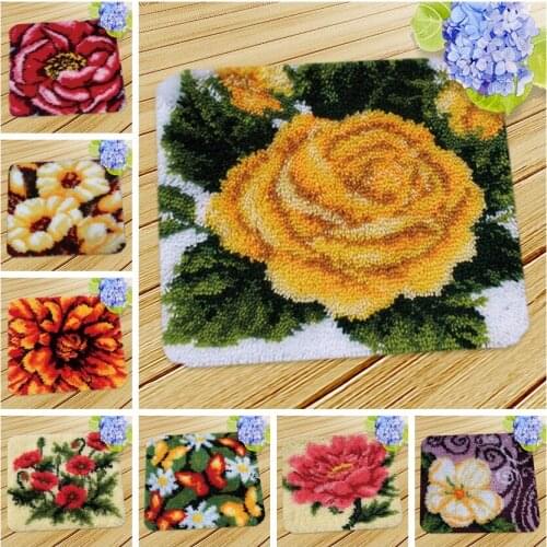 Latch Hook Kits Diy Sofa Shape Cushions Smyrna Knooppakket Do It Yourself Needlework Mat Kit Almofadas Latch Hook Cushion Flower