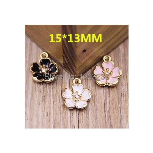 Newest Trendy alloy drop oil gold tone plated metal florals shape Plum flower earring/bracelet pendants floating locket charms
