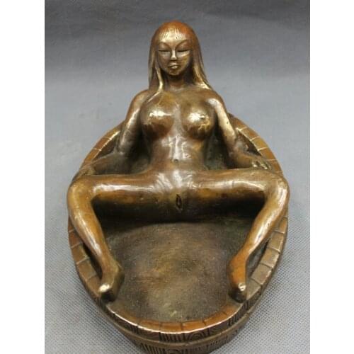 Wholesale factory 8" China Chinese Bronze Copper Art Collect Recumbent Belle Statue Ashtray