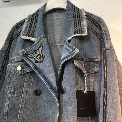 Autumn Tassel Loose Denim Jacket Women High Street New Short Boyfriend Blue Coat Fashion Frayed Long Sleeve Jean Jacket S-L