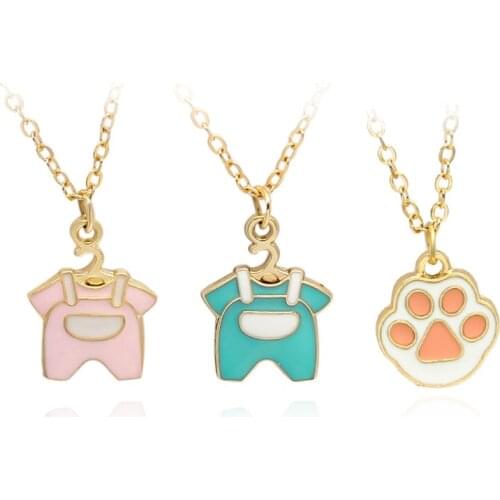 Pink Dog Cat paw Necklace Pink blue Baby clothes Animal Paw Pet Choker Necklace Pendant Footprints New For Women Jewelry