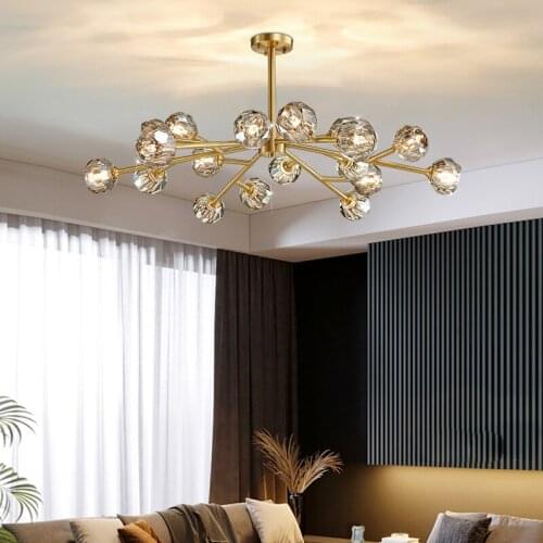 Post-modern Luxury Led Chandelier Minimalist Living Room Lamp Simple Crystal Chandelier Nordic Bedroom Full Copper Hanging Lamp