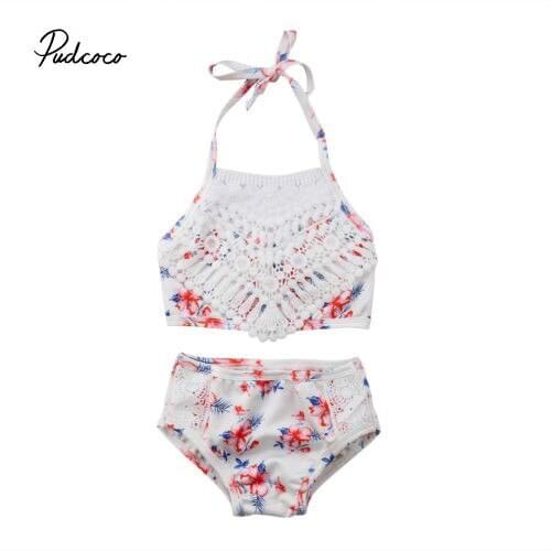 Pudcoco 2018 Lace Floral Kid Girls Clothes Sets Sleeveless Strap Top Vest + Shorts Children Girls Beachwear Bathing Suit 2-5Y