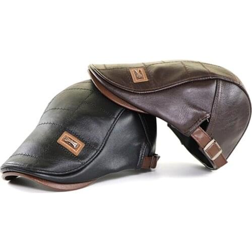 Adjustable Beret Caps Outdoor Sun Breathable Bone Brim Hats Womens Mens PU Leather Herringbone Solid Flat Berets Cap Hats