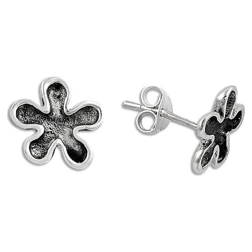 Silverlina Sterling Silver Oxidized Sterling Flower Earrings