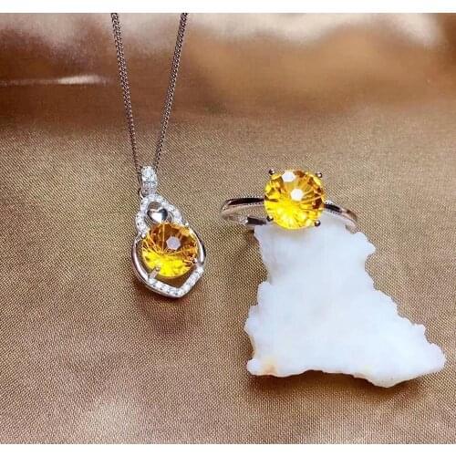 Shilovem 925 sterling silver Piezoelectric citrine Rings pendants necklace Jewelry women trendy wedding 8*8MM NEW mtz0808677agj
