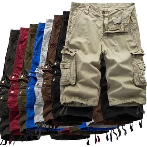 Cargo Shorts Men Fad Summer Army Military Tactical Homme Shorts Casual Solid Multi-Pocket Male Cargo Shorts Plus Size