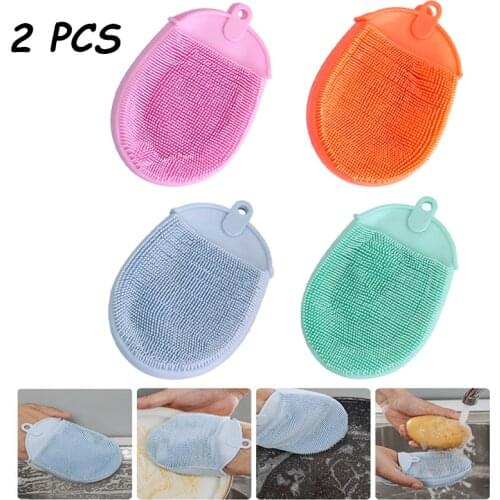 2Pcs Silicone Cleaning Brushes Bathing Brush Double-Sided Sponge Dish Washing Brush Bowl Pot Pan Wash Tool Cleaner Scouring Pad