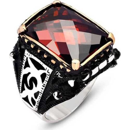 Silverlina Silver Red Zircon Stone Mens Ring