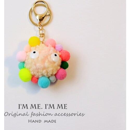 Cute Funny Plush Rainbow Sunflower Keychains for Couples Backpack Bag Pendant Womens Keyring Car Keys Holder Decor for Airpods