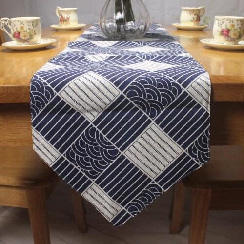 CURCYA Japanese Traditional Style Table Runner Decor Fish Scale / Sea Wave / Plaid Pattern Printed Cotton Linen Table Runners