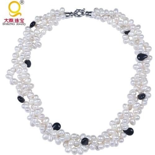 High luster cultured freshwater pearl necklace waterdrop shape stone decoration multi strand choker necklace bridal necklace