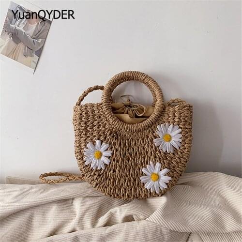 2021 Summer New Style Small Daisy Ladies Straw Woven Bag Fashion Woven Design Womens Handbag High Quality Women Beach Bags Sac