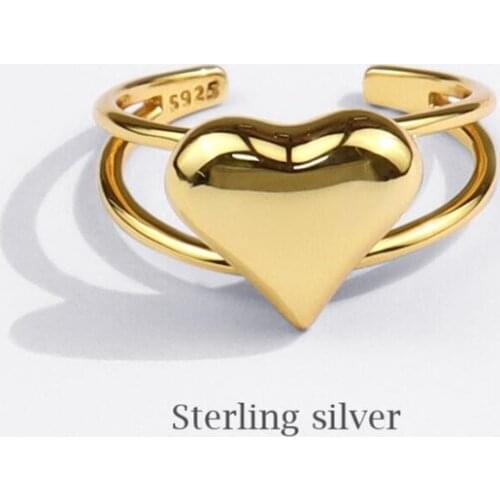 Sole Memory Double Romantic Sweet Heart 925 Sterling Silver Female Resizable Opening Rings SRI763