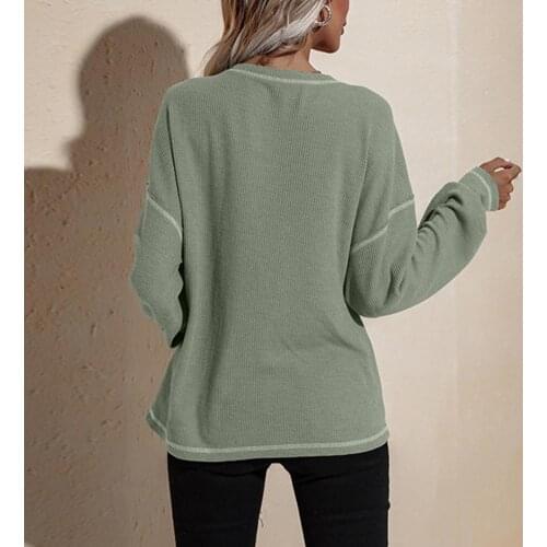 Women Casual Solid Color Pockets Sweater Top Long Sleeve Top Loose for Party
