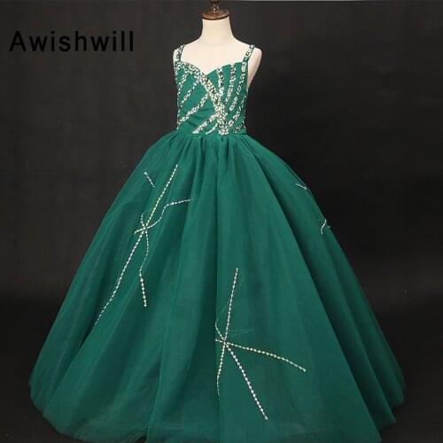 Vestido Daminha 2020 Flower Girl Dresses For Wedding With Straps Tulle Beaded Kids Evening Ball Gowns Little Girls Pageant Dress