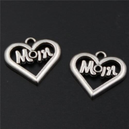10pcs Silver Plated Mom Tags Hollow Hearts Charm Alloy Pendants For Earrings Necklaces DIY Jewelery Findings 18*17mm A303
