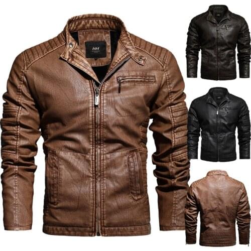 2021 Factory Sale Mens Sports Outerwear Leather Handsome Motorcycle Casual Jackets Lining Fleece Ride Biker Young Leisure Coats