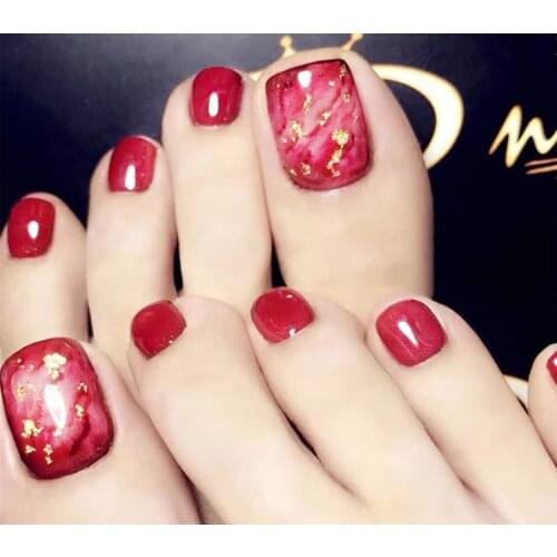 24pcs Muticolor Toenail Patch Glue Type Removable Short Paragraph Fashion Manicure Save Time False Toenail Patch jlrr