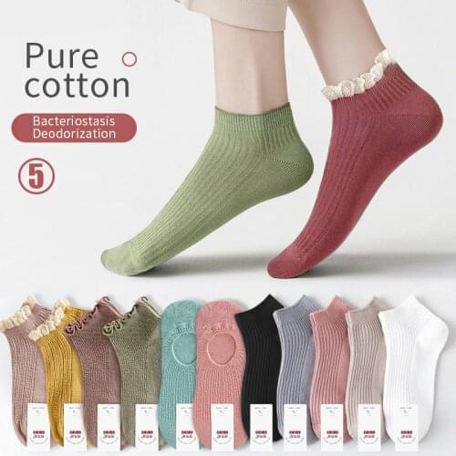 5 Pairs Invisible Womens Socks Set Summer Thin Cotton Kwaii Japanese Style Cute Ankle Socks Casual Lolita Ruffles Sport Short
