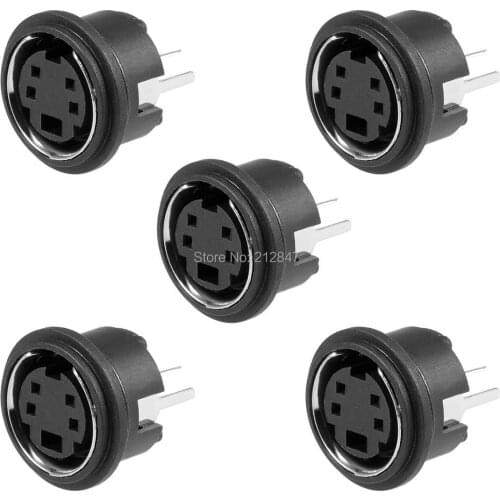 5pcs S-video PCB Mount 4 Pins Din Socket Audio Video Connectors Black MDC-4-04