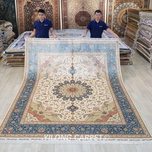YILONG 8'x10' Persian handknotted silk rug exclusive scenery home carpet (ZQG494A)
