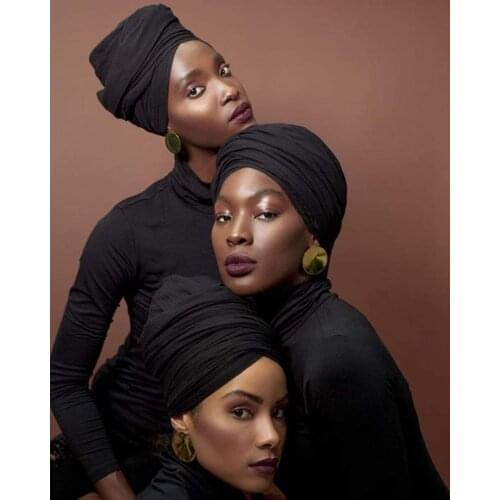 African Head Wraps for Black Women Pretied Turban Stretch Headband Tie for Sleeping Muslim Plain Jersey Scarf Head Hijab Wrap