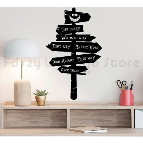 Alice In Wonderland Decor Wall Sticker Tea Party Gift Rabbit Hole Vinyl Sticker Bedroom Quote Nursery Bedroom Road Sign Q319