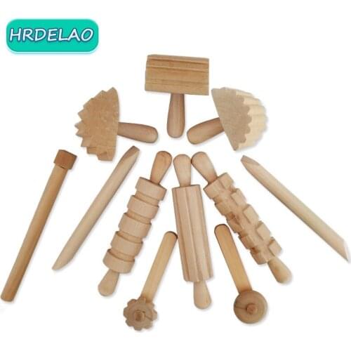 12pcs Children DIY SlimeS Plastic Clay High Grade Wooden Tools Plasticine Supplies Play Dough Educational toys for children Gift
