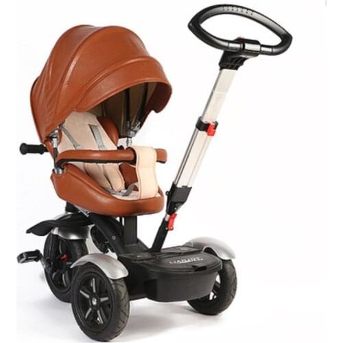 Childrens tricycle multi-function childrens tricycle high-end leather baby bike infants 360-degree rotating trolley